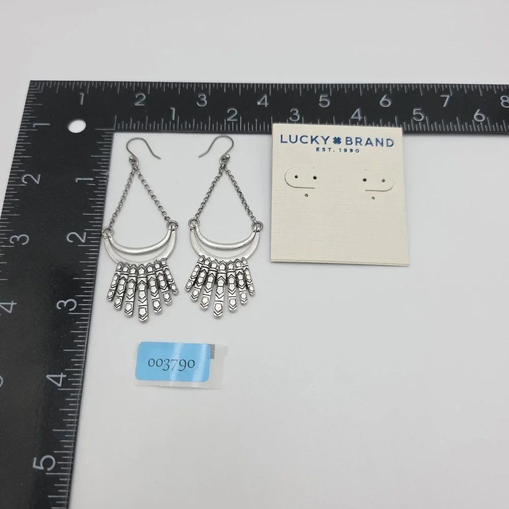 New!‎ LUCKY BRAND Fringe Earrings Etched Silver Tone Dangle Drop 3